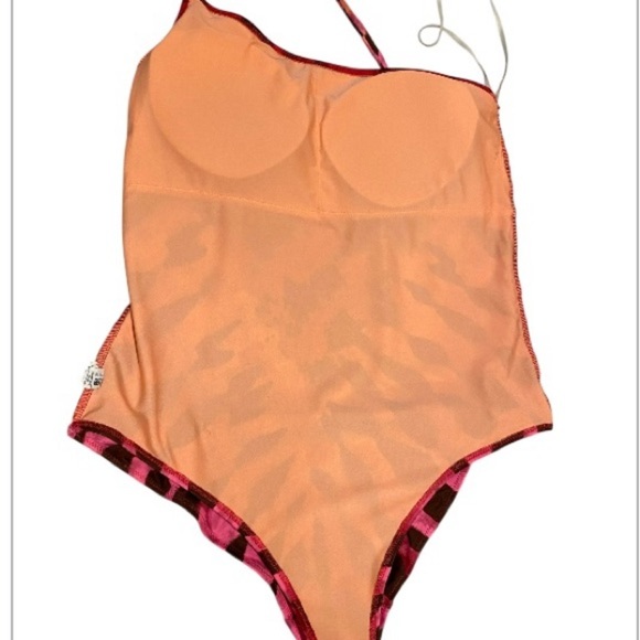 Aerie Tide Dye Pink and Black One Piece one shoulder Swimsuit size large - Picture 9 of 9
